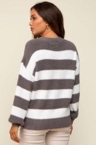 Grey Fuzzy Soft Striped Maternity Sweater sold by Pinkblush