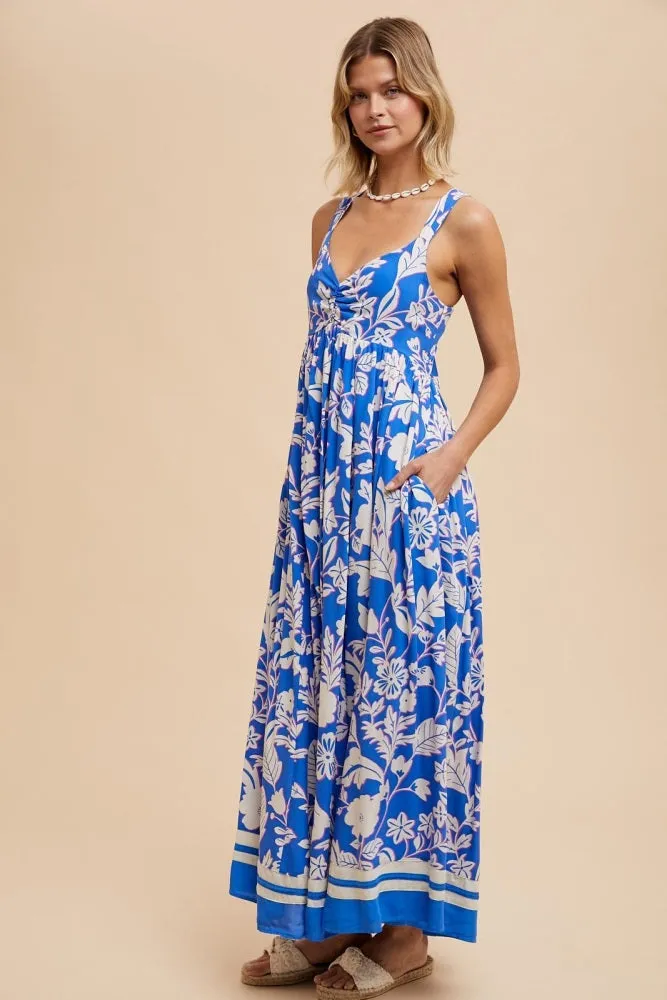 Blue Floral Cutout Back Tie Maxi Dress sold by Pinkblush product image thumbnail 3