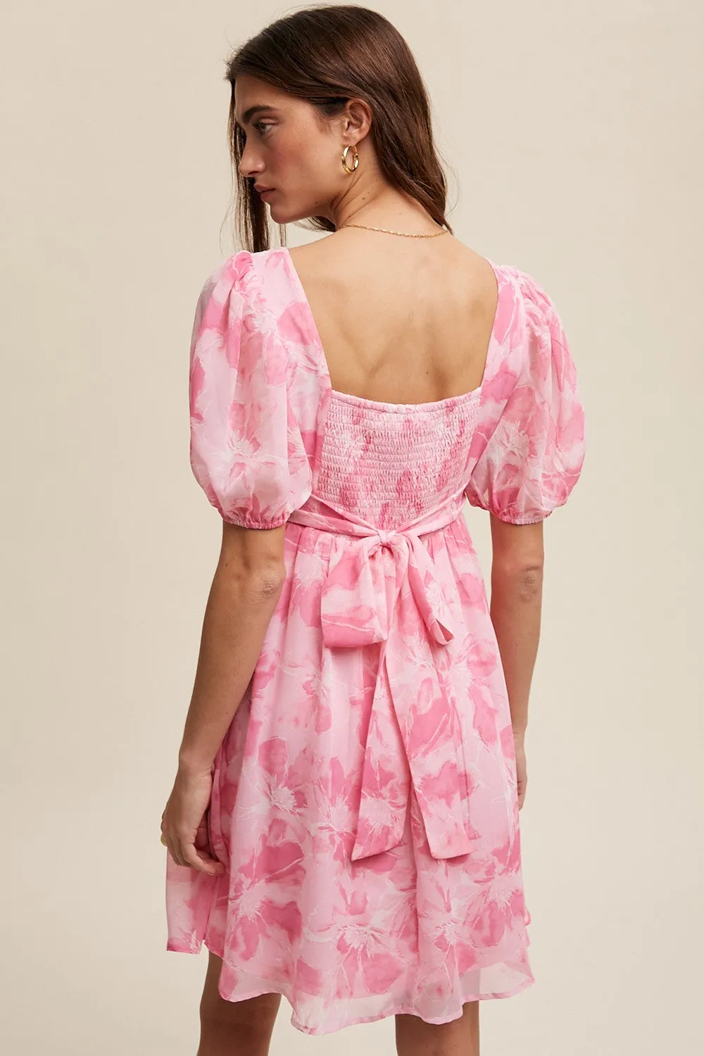 Pink Floral Puff Sleeve Mini Dress sold by Pinkblush product image thumbnail 3