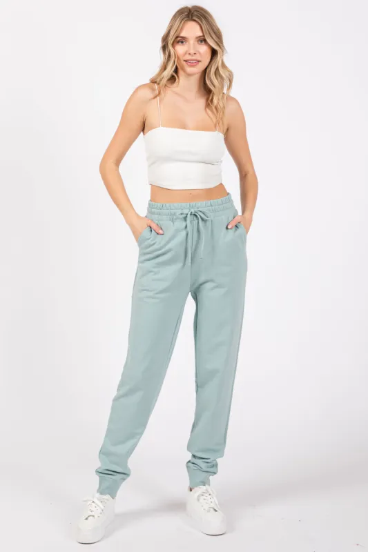 Mint Green Basic Drawstring Sweatpants sold by Pinkblush
