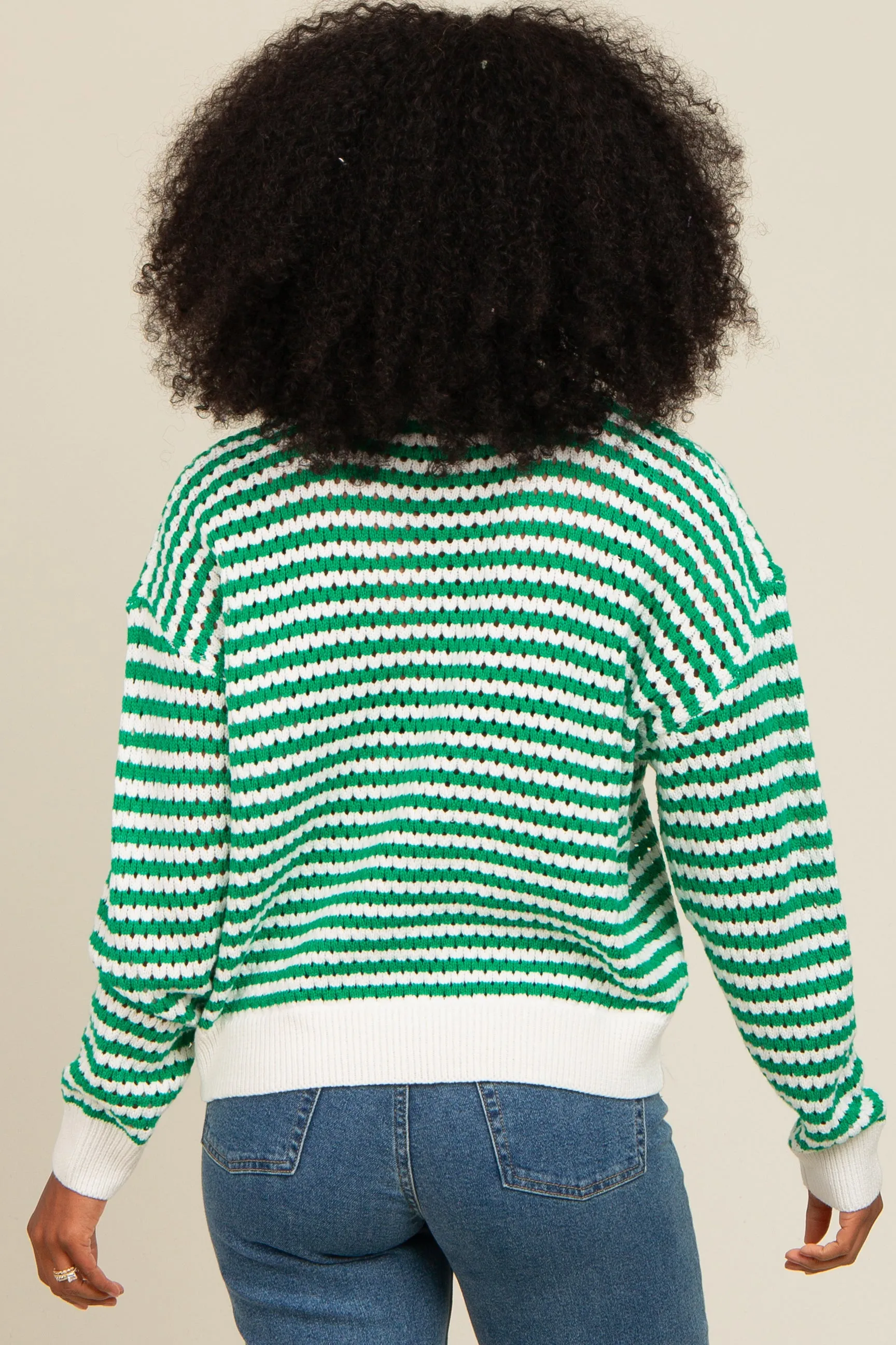 Green Striped Crochet Knit Sweater sold by Pinkblush product image thumbnail 4