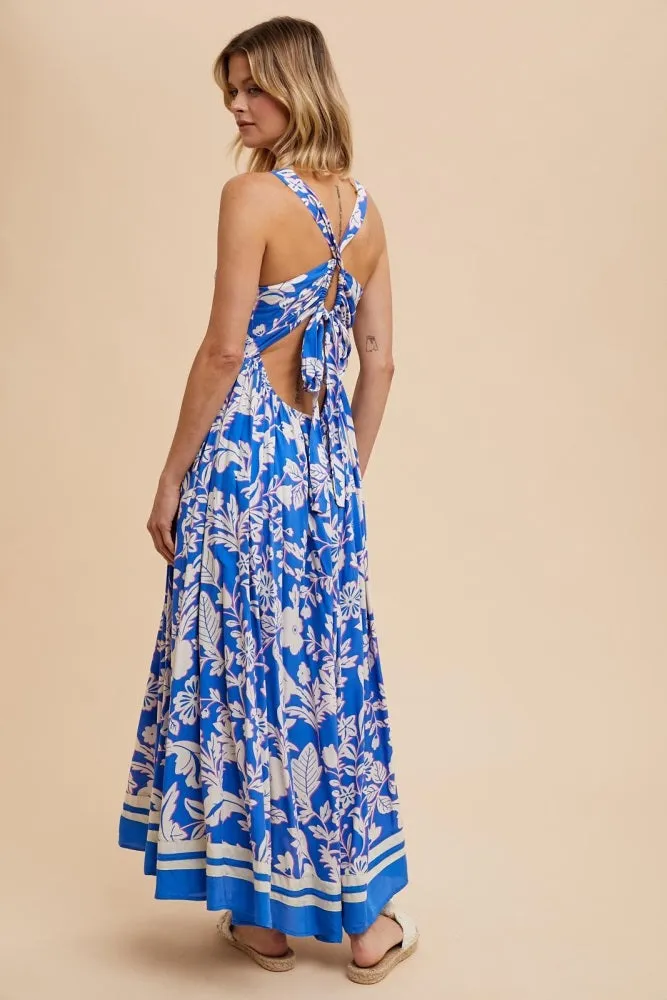 Blue Floral Cutout Back Tie Maxi Dress sold by Pinkblush product image thumbnail 4
