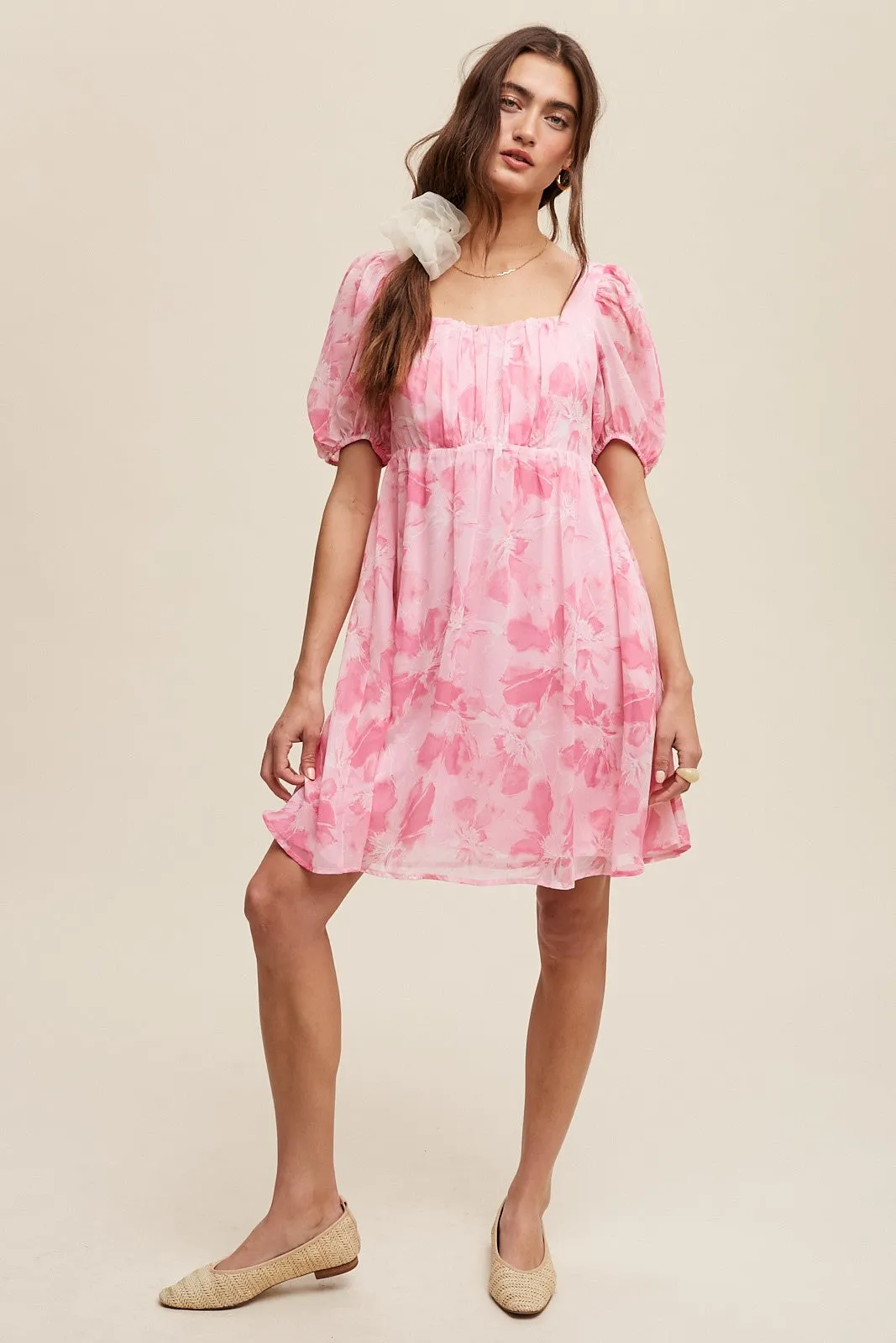Pink Floral Puff Sleeve Mini Dress sold by Pinkblush product image thumbnail 4