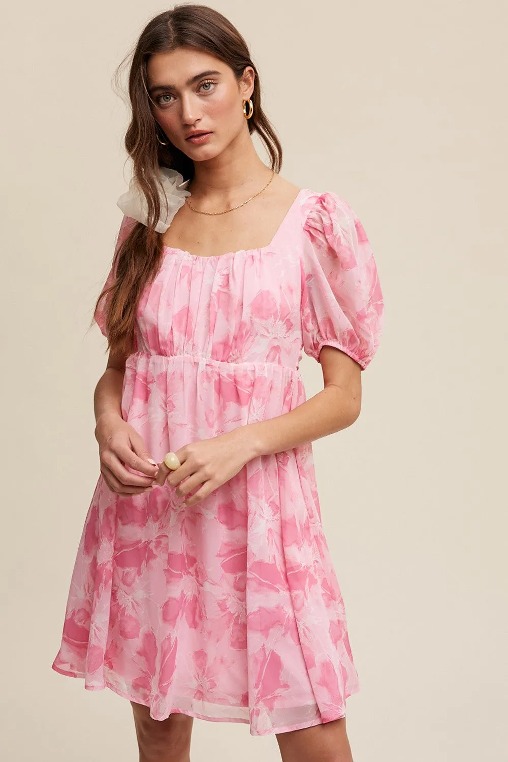 Pink Floral Puff Sleeve Mini Dress sold by Pinkblush