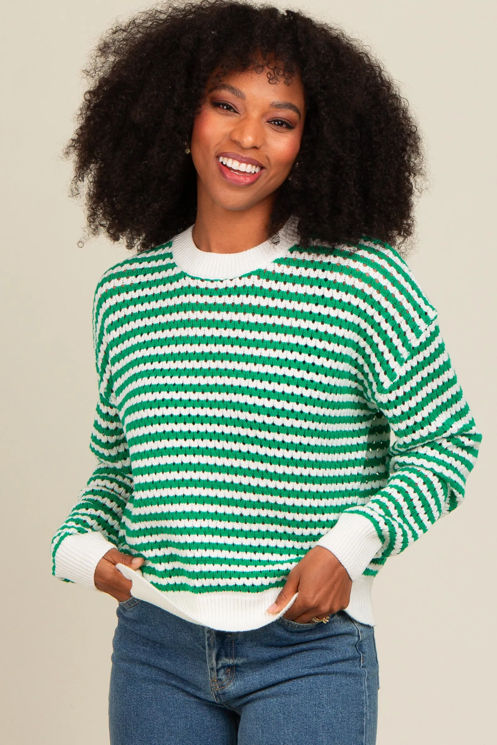 Green Striped Crochet Knit Sweater sold by Pinkblush product image thumbnail 2