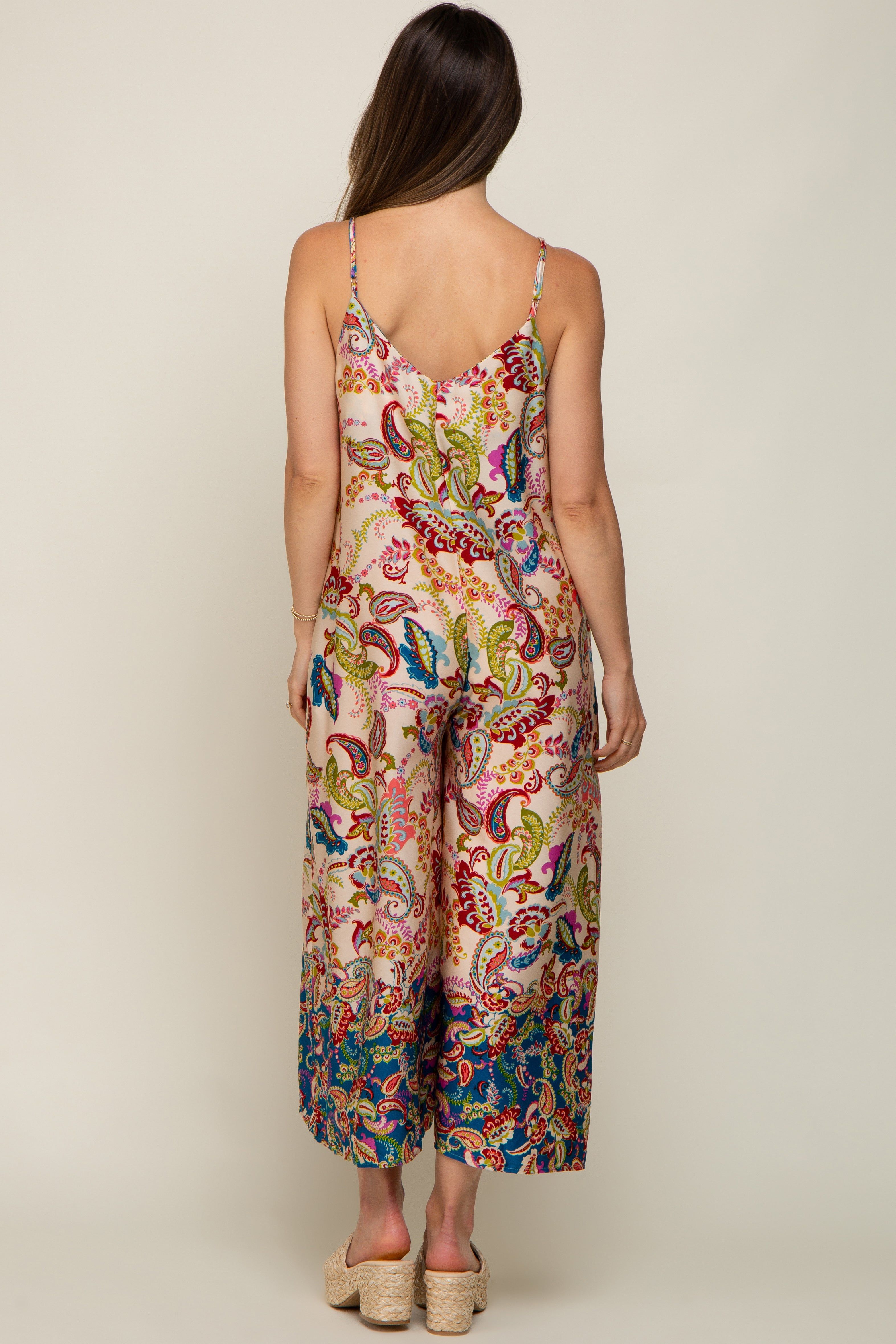 Beige Floral Paisley Cropped Maternity Jumpsuit sold by Pinkblush product image thumbnail 3
