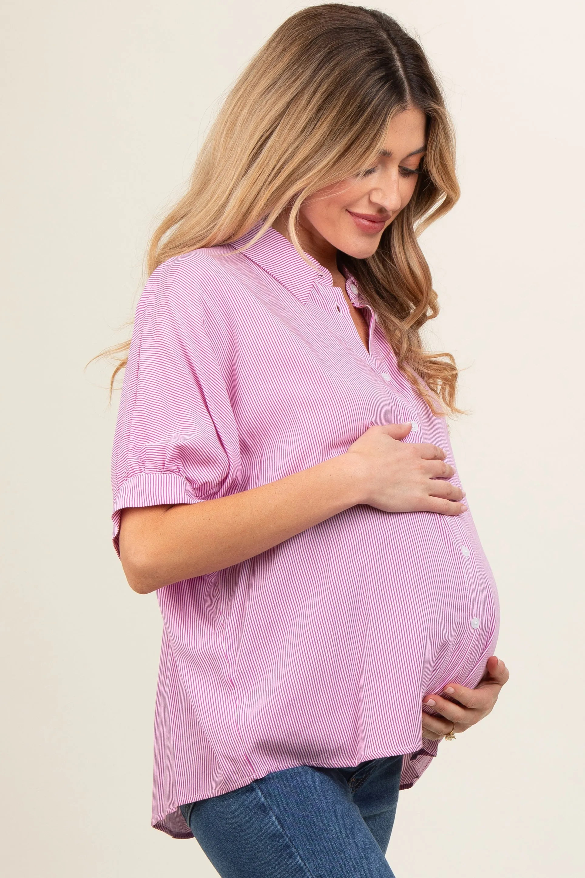 Pink Satin Button Up Maternity Top sold by Pinkblush product image thumbnail 3