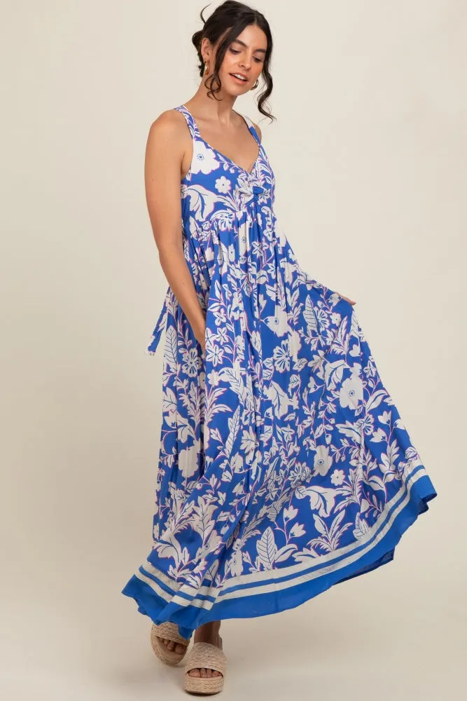 Blue Floral Cutout Back Tie Maxi Dress sold by Pinkblush product image thumbnail 5