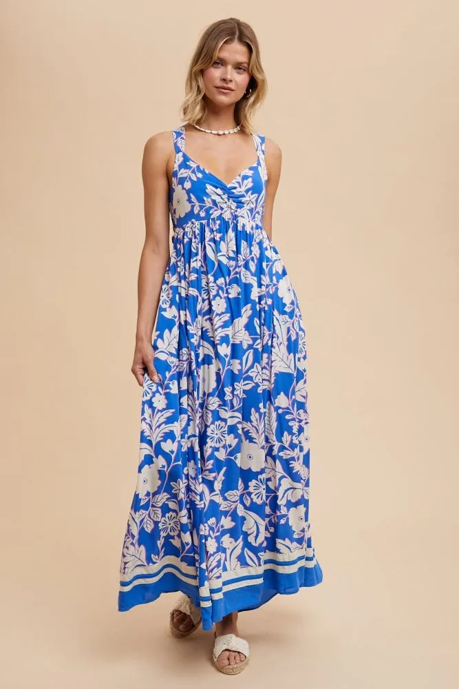 Blue Floral Cutout Back Tie Maxi Dress sold by Pinkblush product image thumbnail 2
