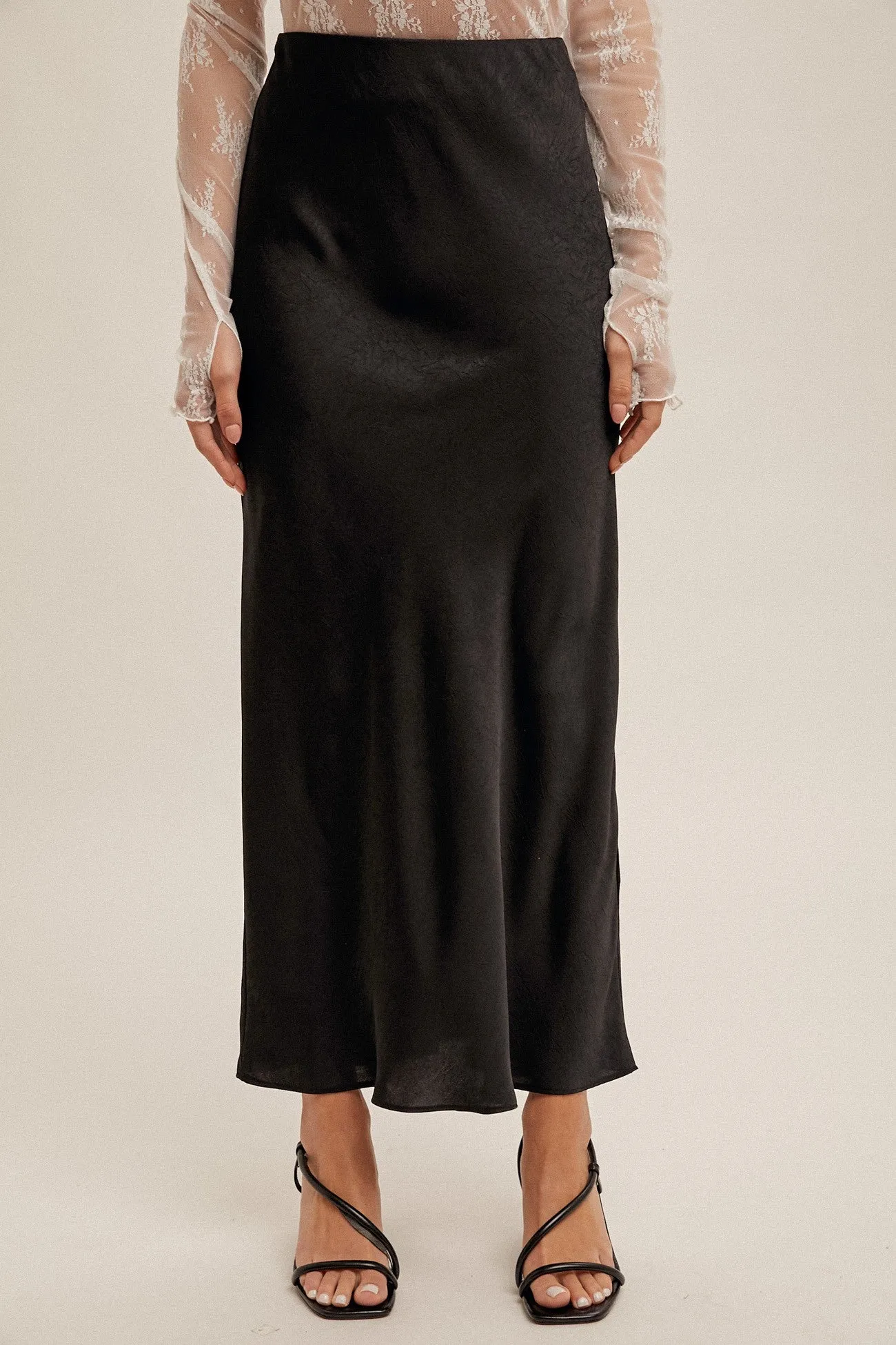 Black Crinkle Textured Maxi Skirt sold by Pinkblush product image thumbnail 2