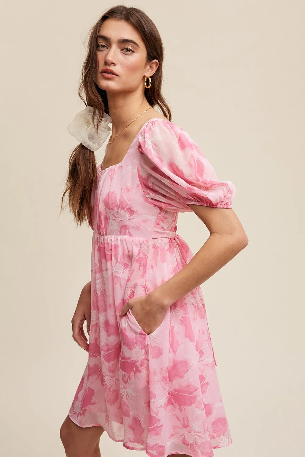 Pink Floral Puff Sleeve Mini Dress sold by Pinkblush product image thumbnail 2