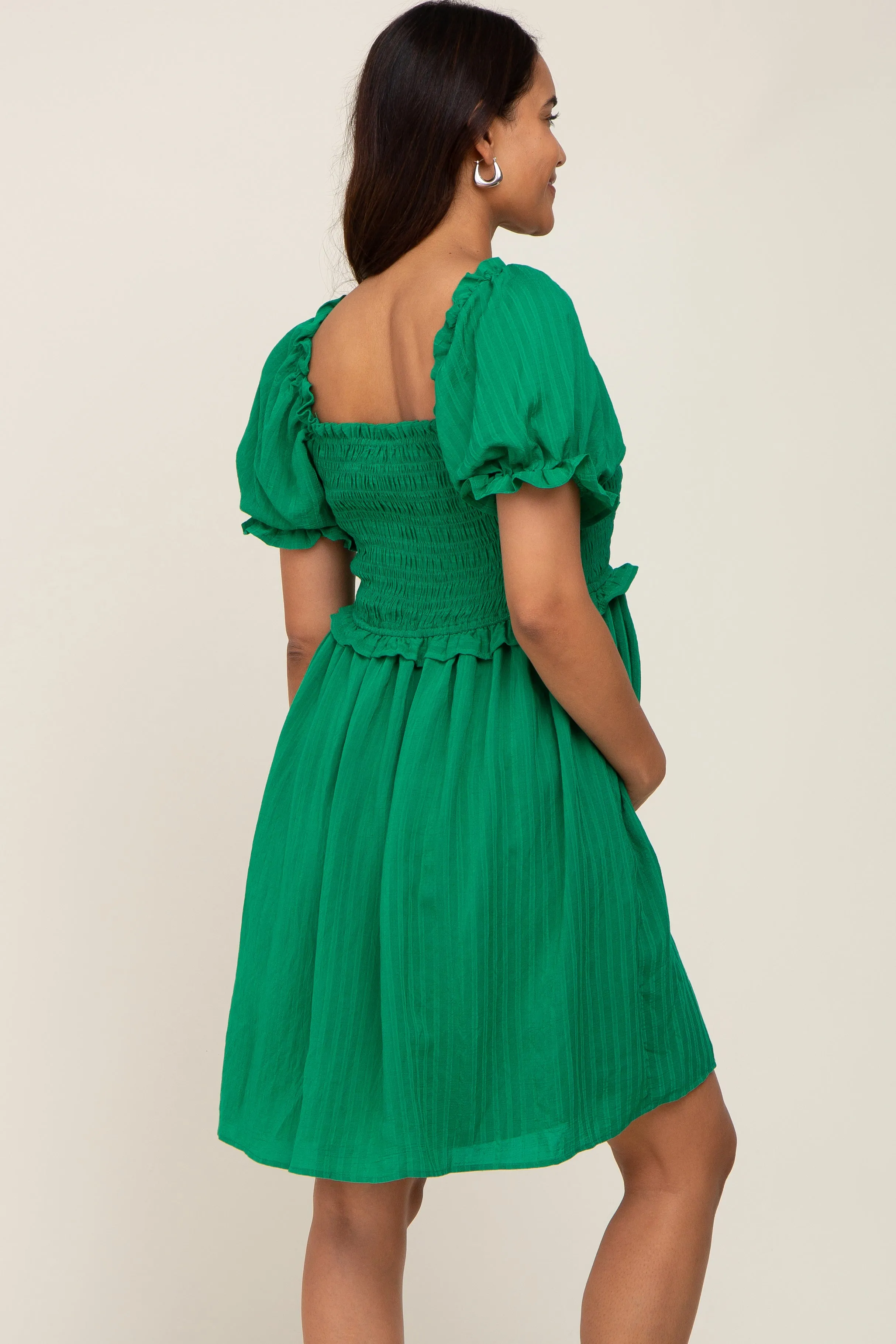 Green Smocked Puff Sleeve Maternity Dress sold by Pinkblush product image thumbnail 3