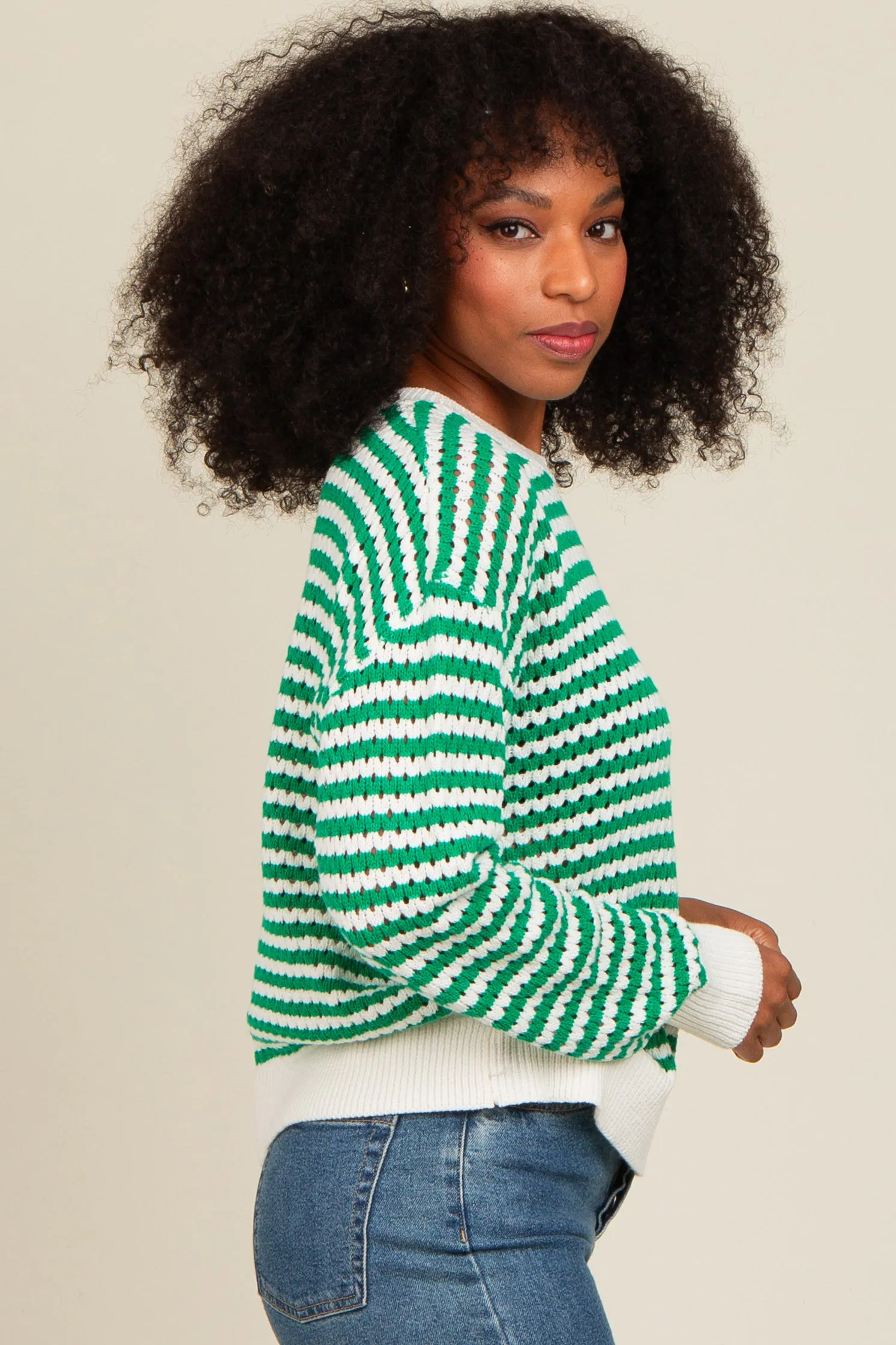 Green Striped Crochet Knit Sweater sold by Pinkblush product image thumbnail 3