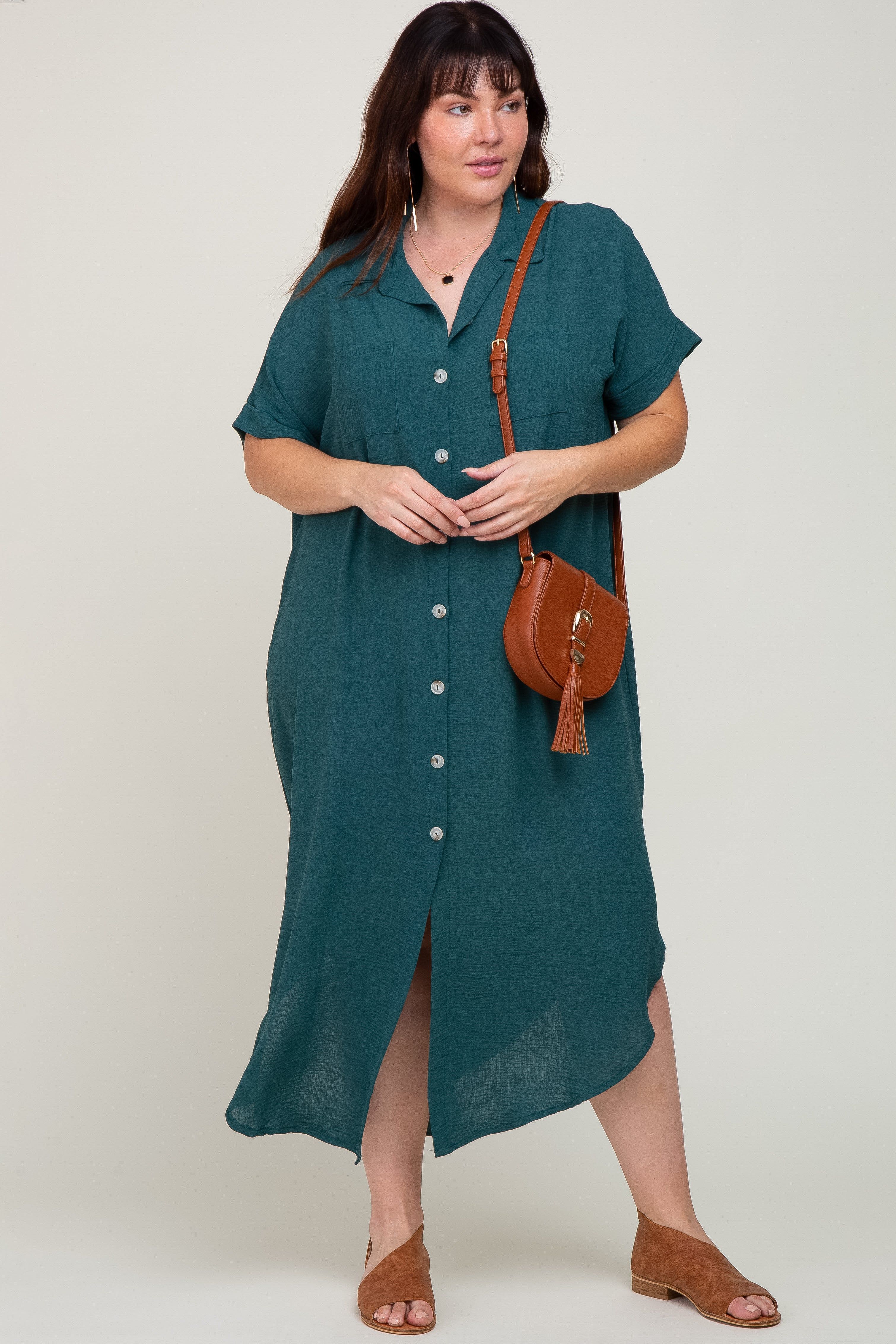 Forest Green Button Down Hi Low Maternity Plus Maxi Dress sold by Pinkblush product image thumbnail 5