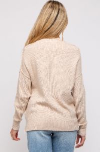 Beige Knit Side Slit Maternity Sweater sold by Pinkblush