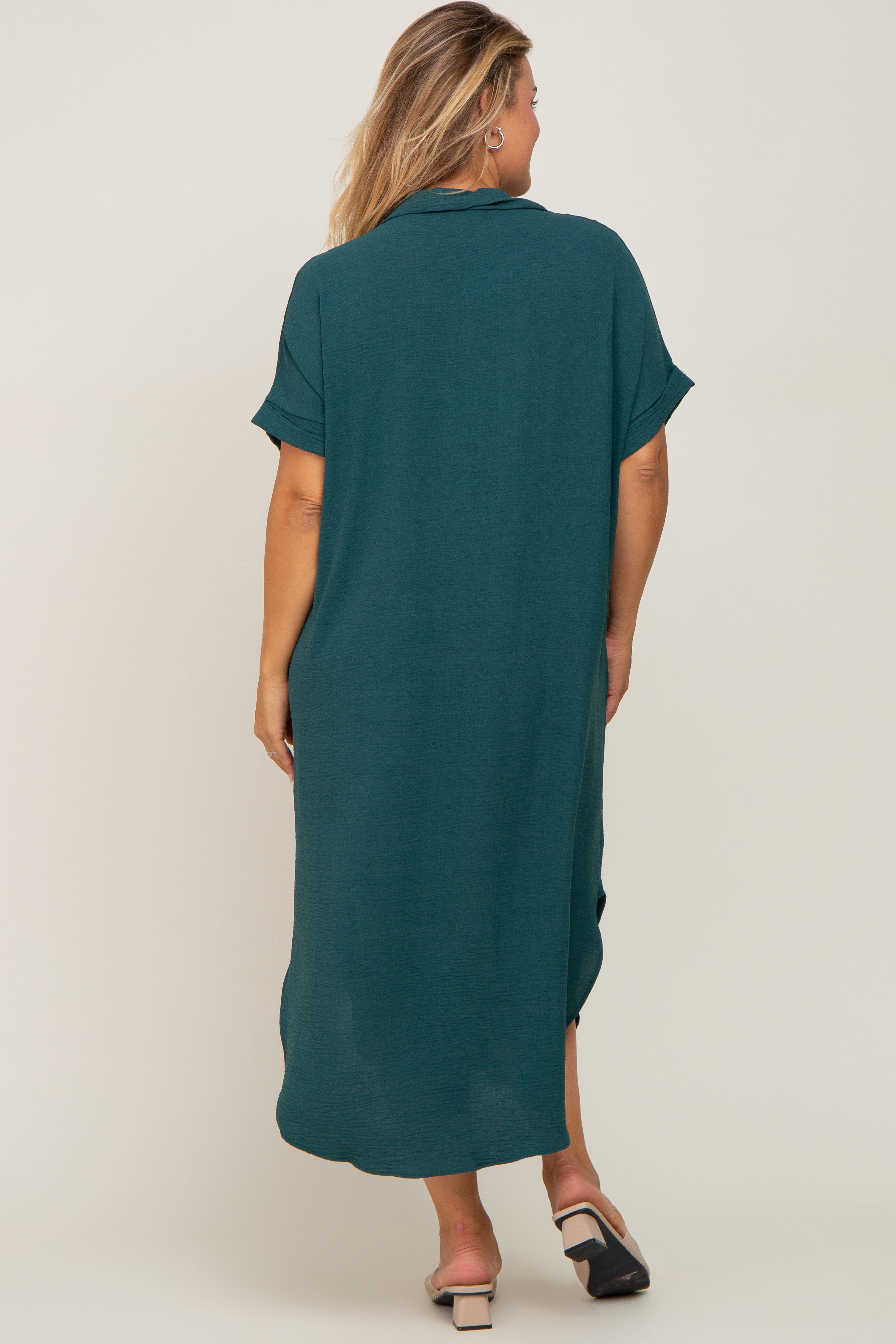 Forest Green Button Down Hi Low Maternity Plus Maxi Dress sold by Pinkblush product image thumbnail 3