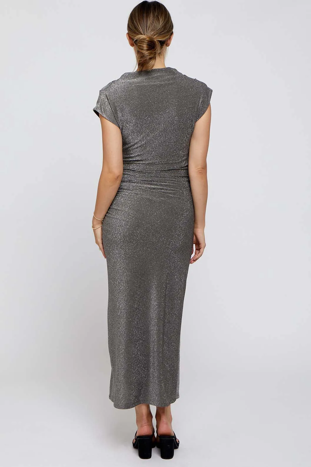 Grey Glitter Mock Neck Maternity Midi Dress sold by Pinkblush product image thumbnail 4