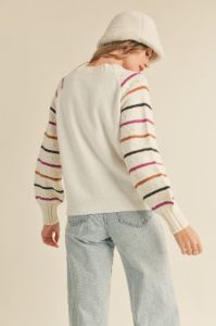 Ivory Striped Balloon Sleeve Sweater sold by Pinkblush
