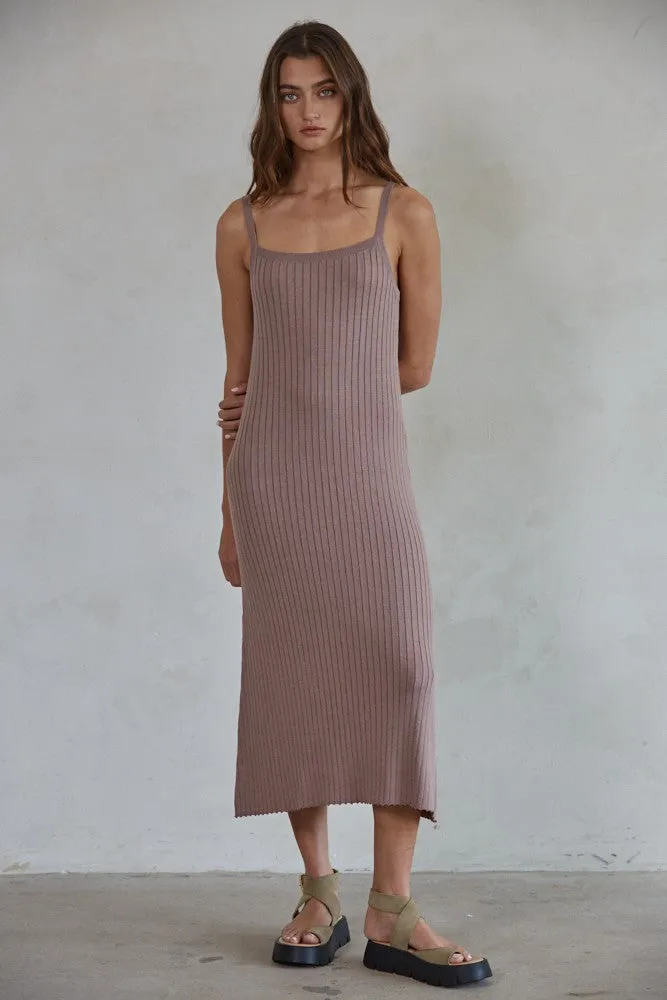 Mocha Square Neck Ribbed Sleeveless Midi Dress sold by Pinkblush