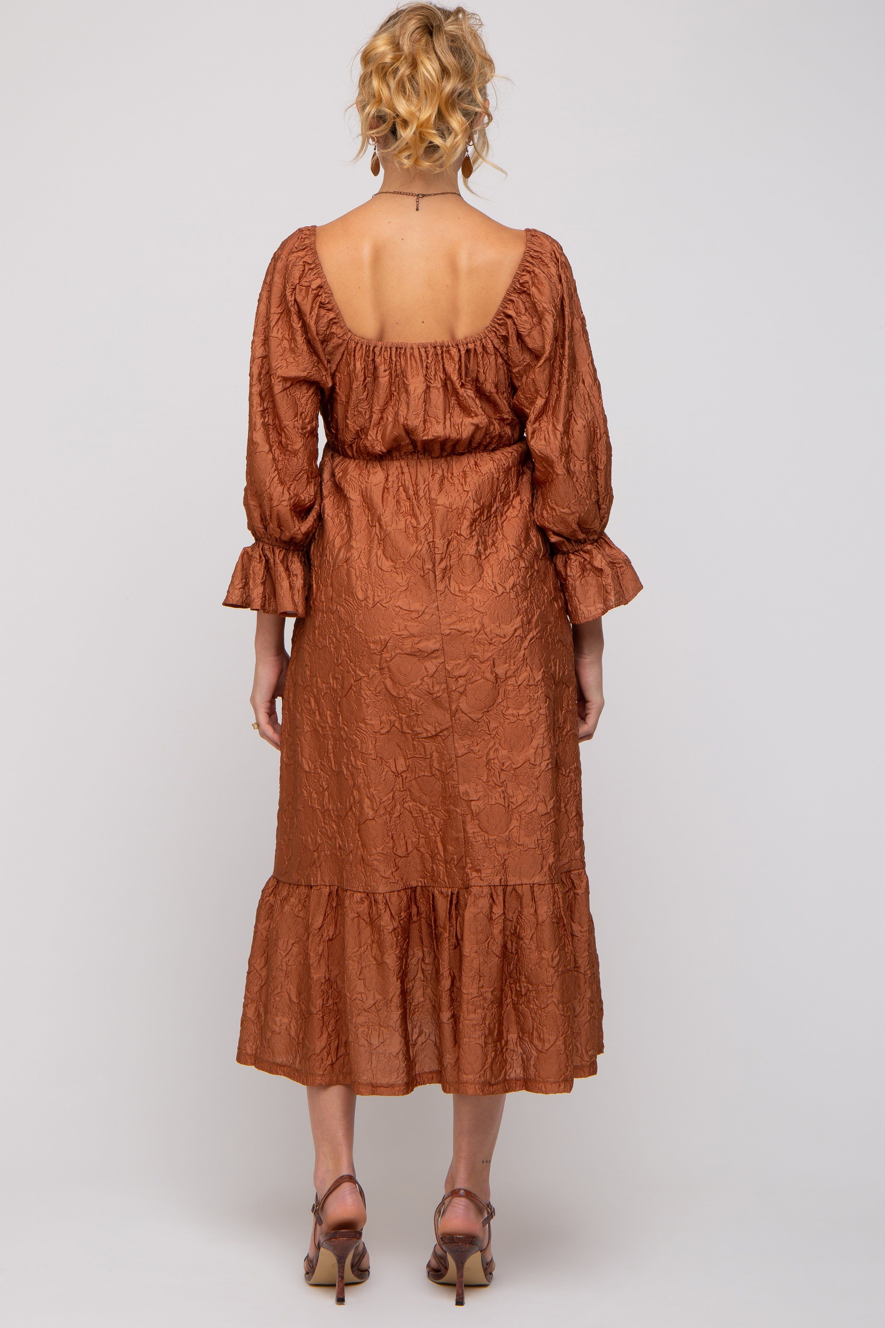 Rust Metallic Jacquard Floral Maternity Midi Dress sold by Pinkblush product image thumbnail 4