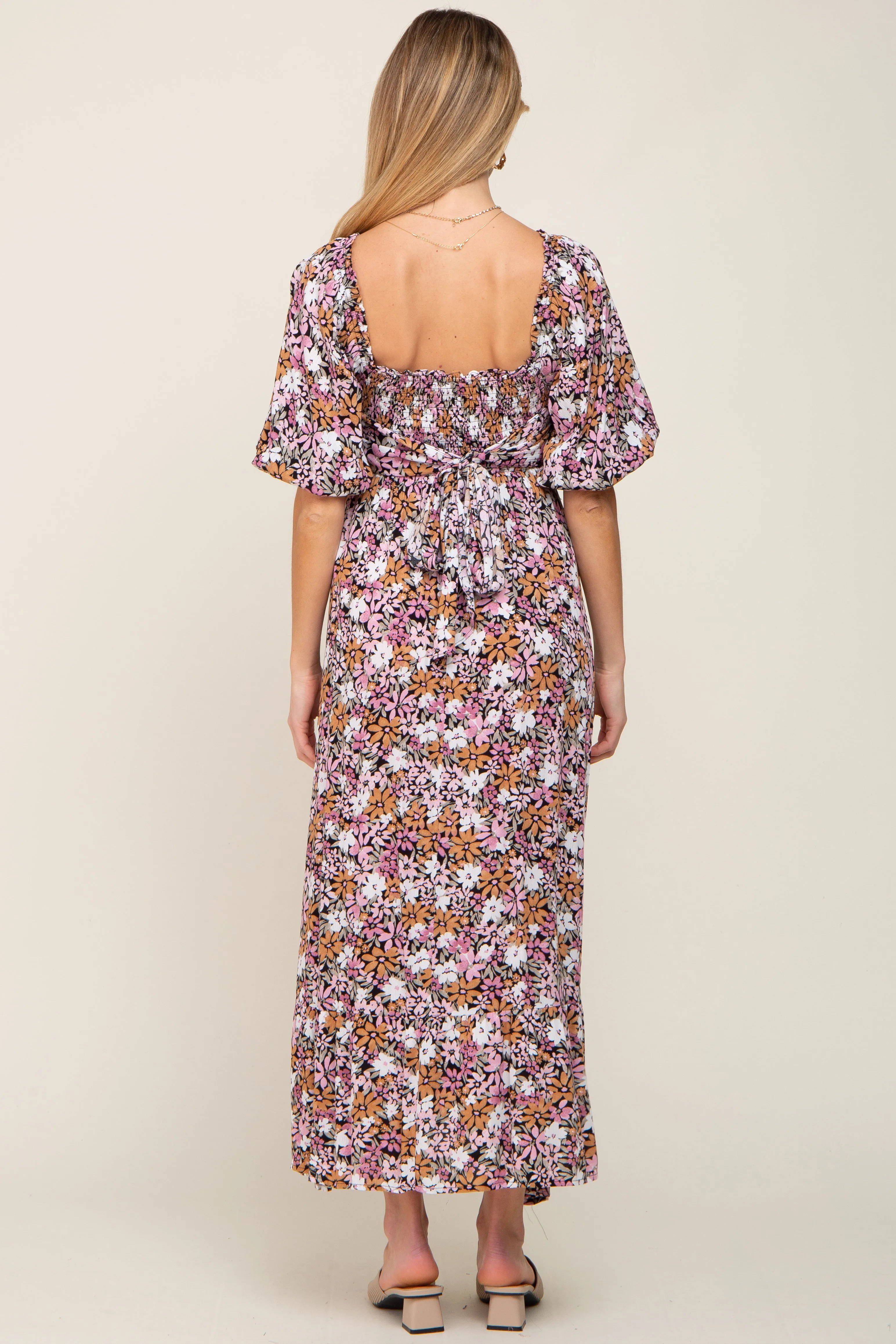 Black Multi-Color Floral Maternity Maxi Dress sold by Pinkblush product image thumbnail 4