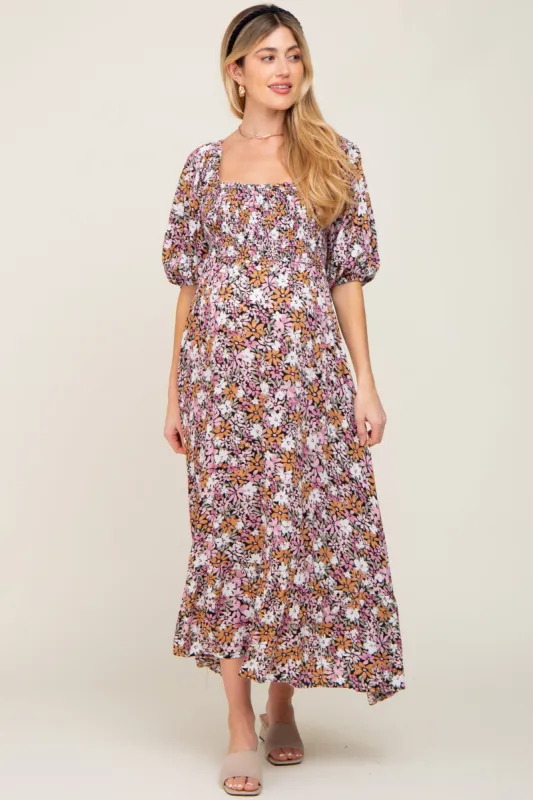 Black Multi-Color Floral Maternity Maxi Dress sold by Pinkblush