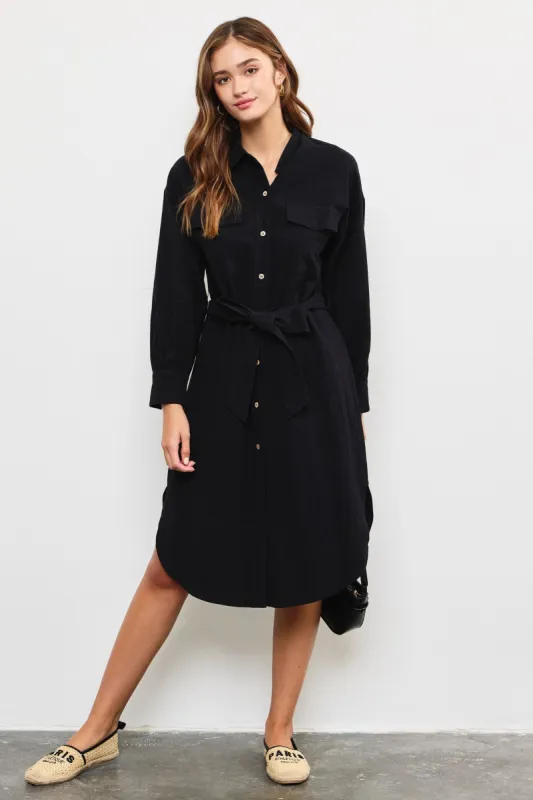 Black Flap Pocket Belted Shirt Dress sold by Pinkblush