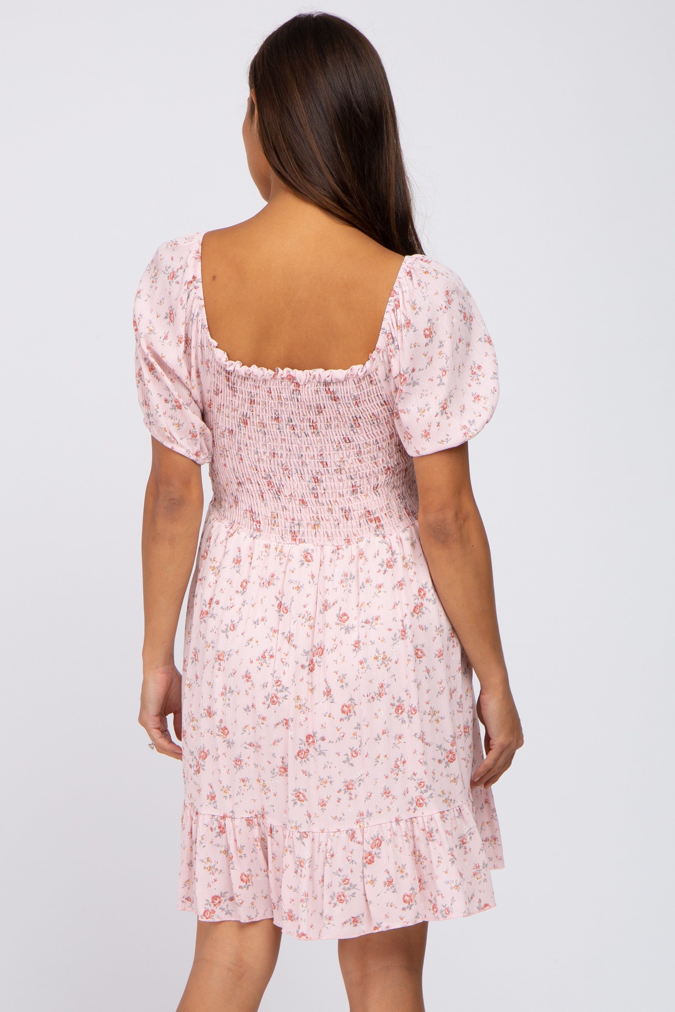 Pink Floral Smocked Maternity Mini Dress sold by Pinkblush product image thumbnail 3