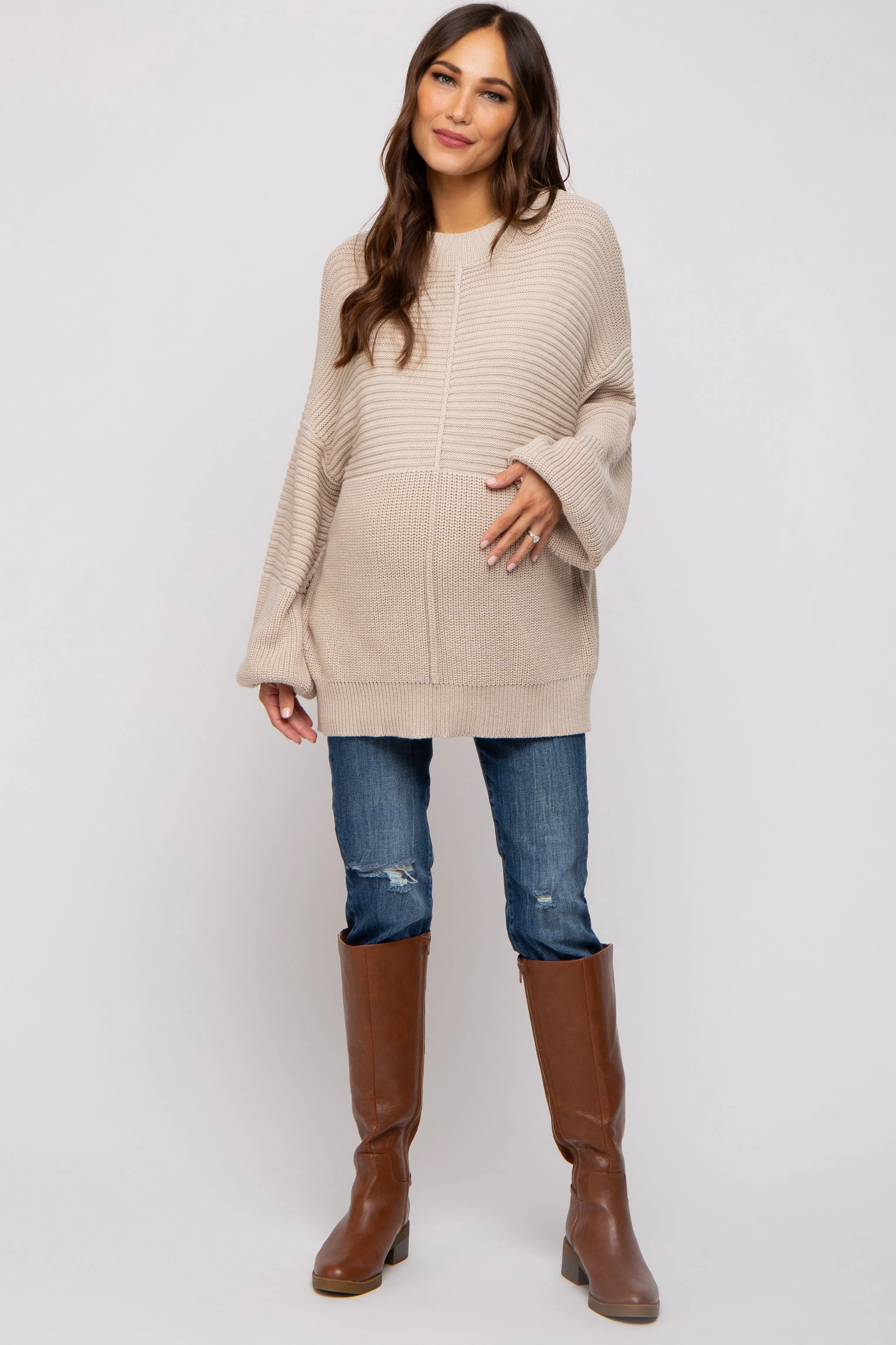 Beige Ribbed Maternity Sweater sold by Pinkblush product image thumbnail 4