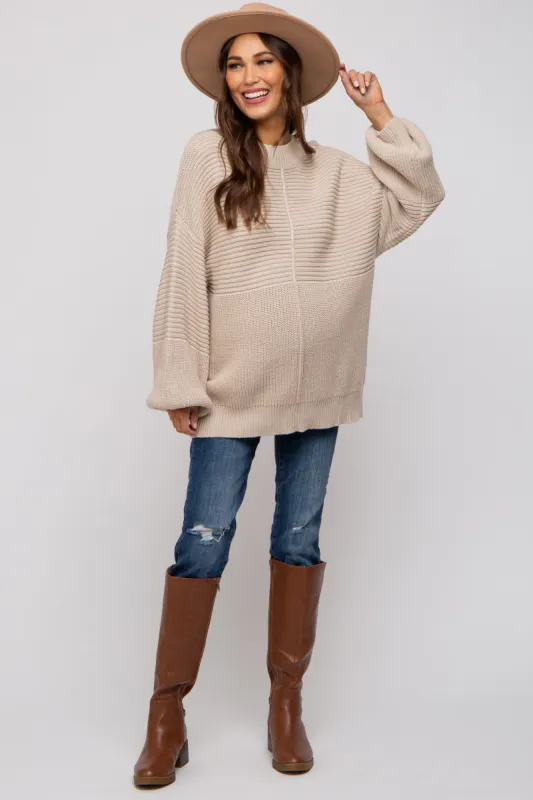 Beige Ribbed Maternity Sweater sold by Pinkblush