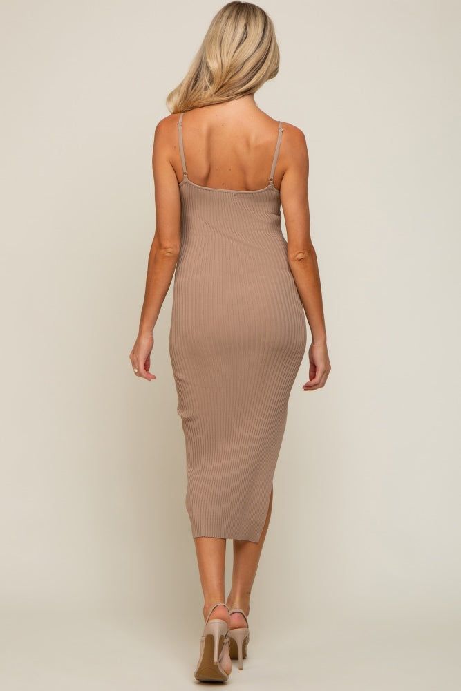 Mocha Ribbed Sleeveless Side Slit Maternity Midi Dress sold by Pinkblush product image thumbnail 3