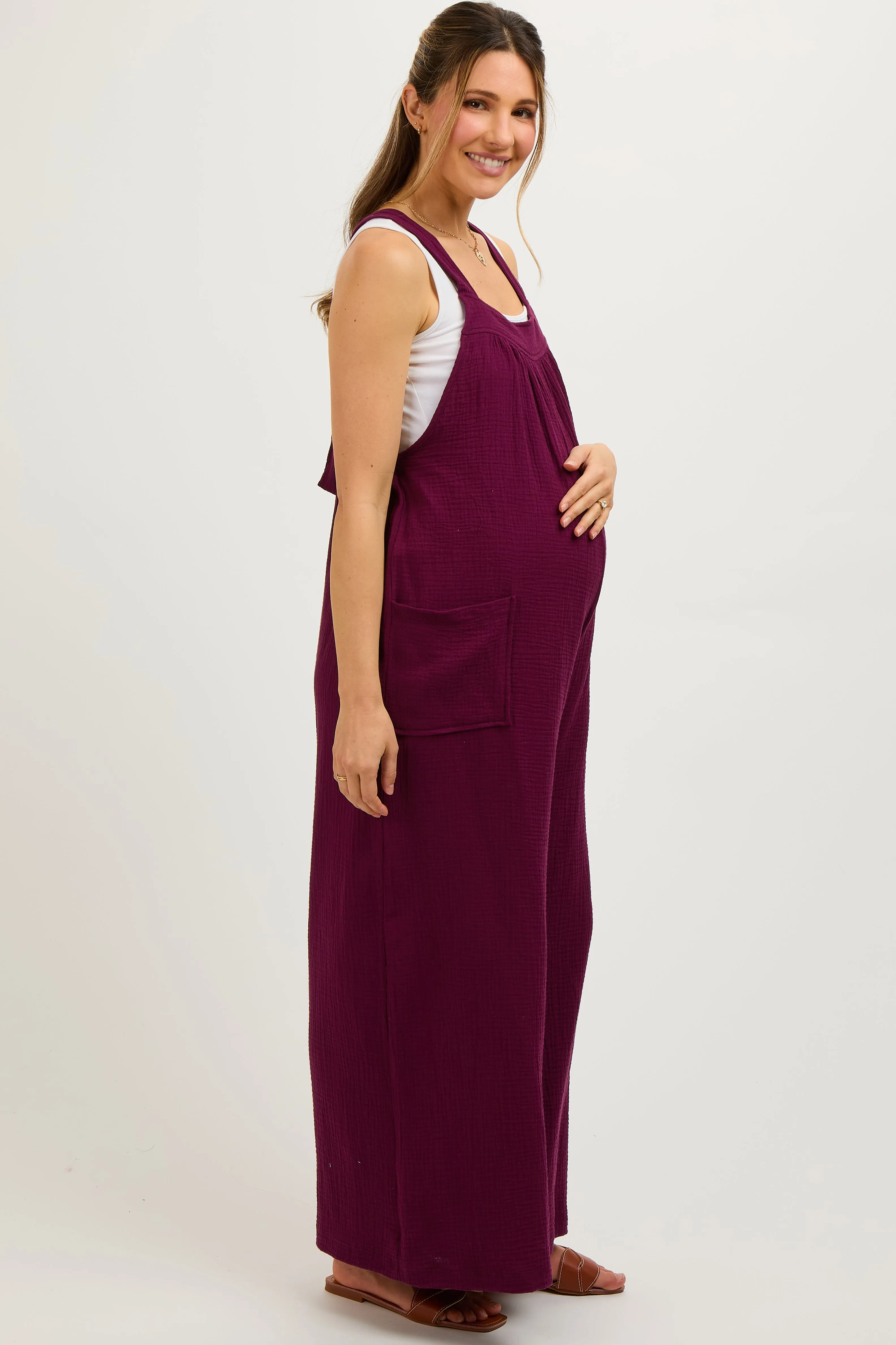 Burgundy Wide Leg Tie Back Maternity Overalls sold by Pinkblush product image thumbnail 3