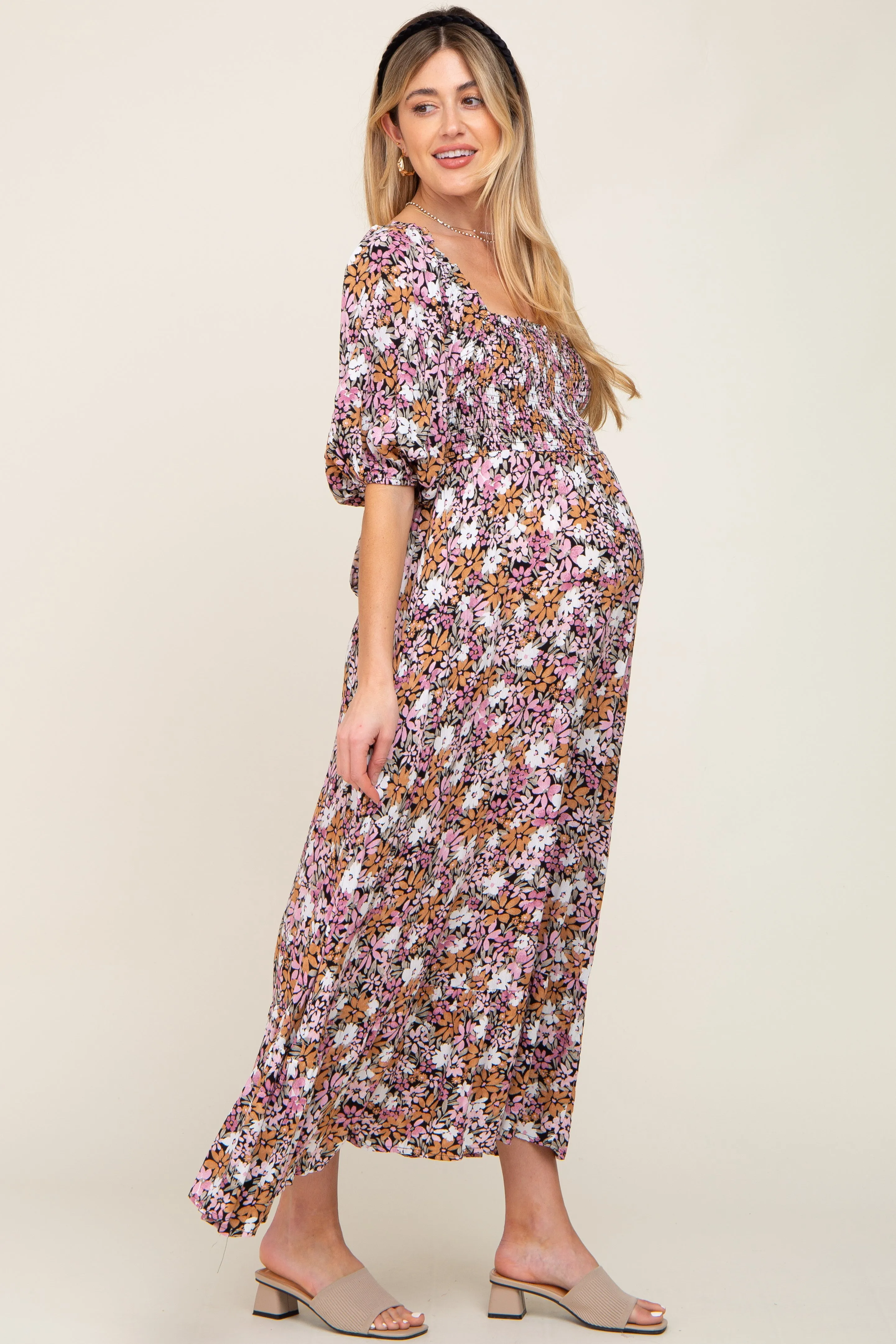 Black Multi-Color Floral Maternity Maxi Dress sold by Pinkblush product image thumbnail 3