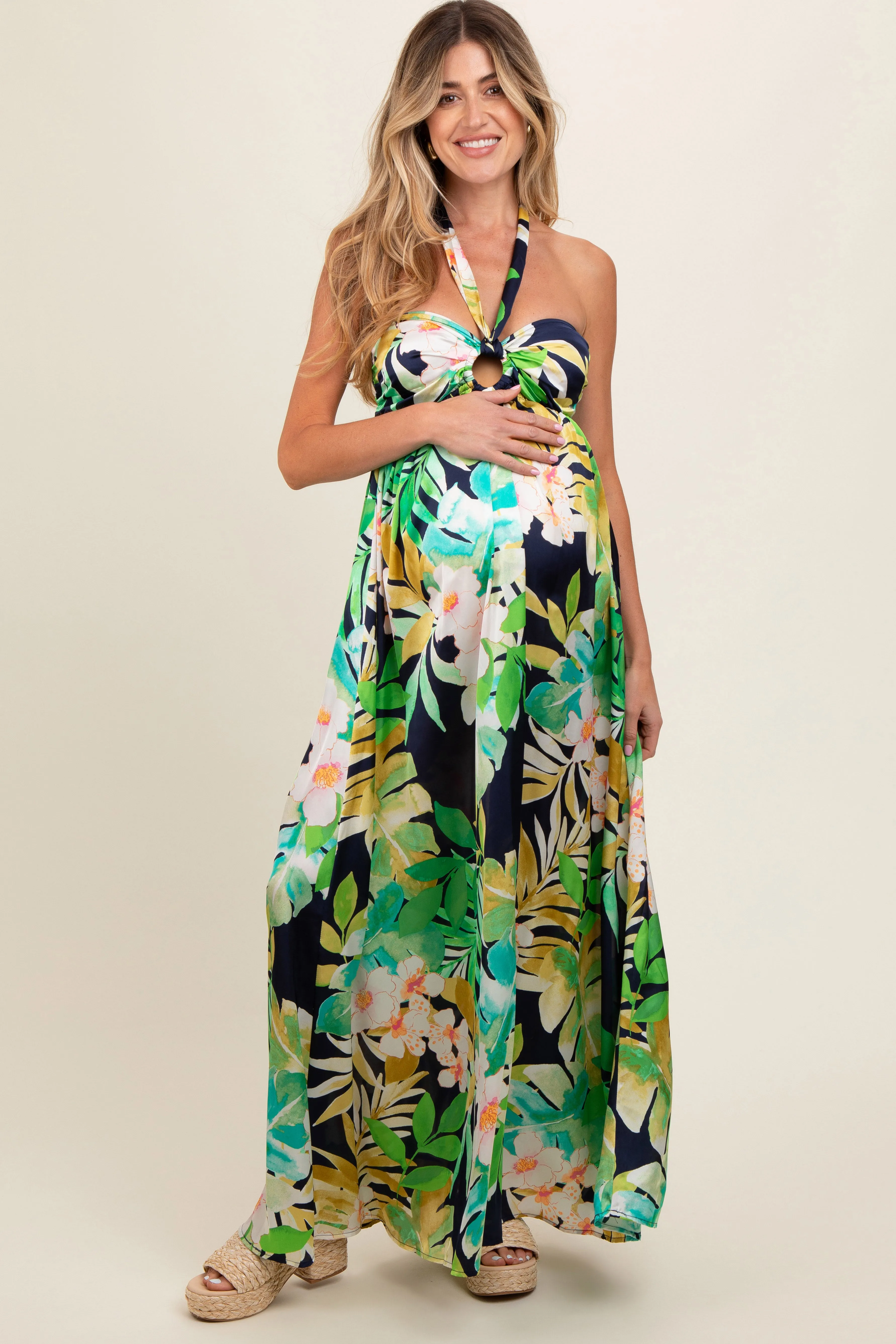 Green Floral Cutout Maternity Maxi Dress sold by Pinkblush