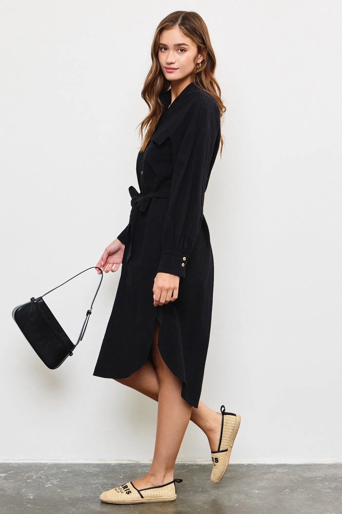 Black Flap Pocket Belted Shirt Dress sold by Pinkblush product image thumbnail 3