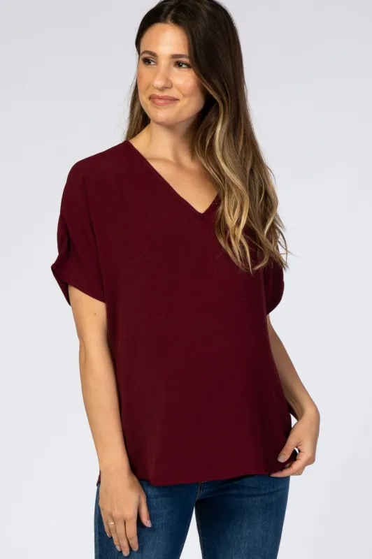 Burgundy Short Sleeve Maternity Blouse sold by Pinkblush