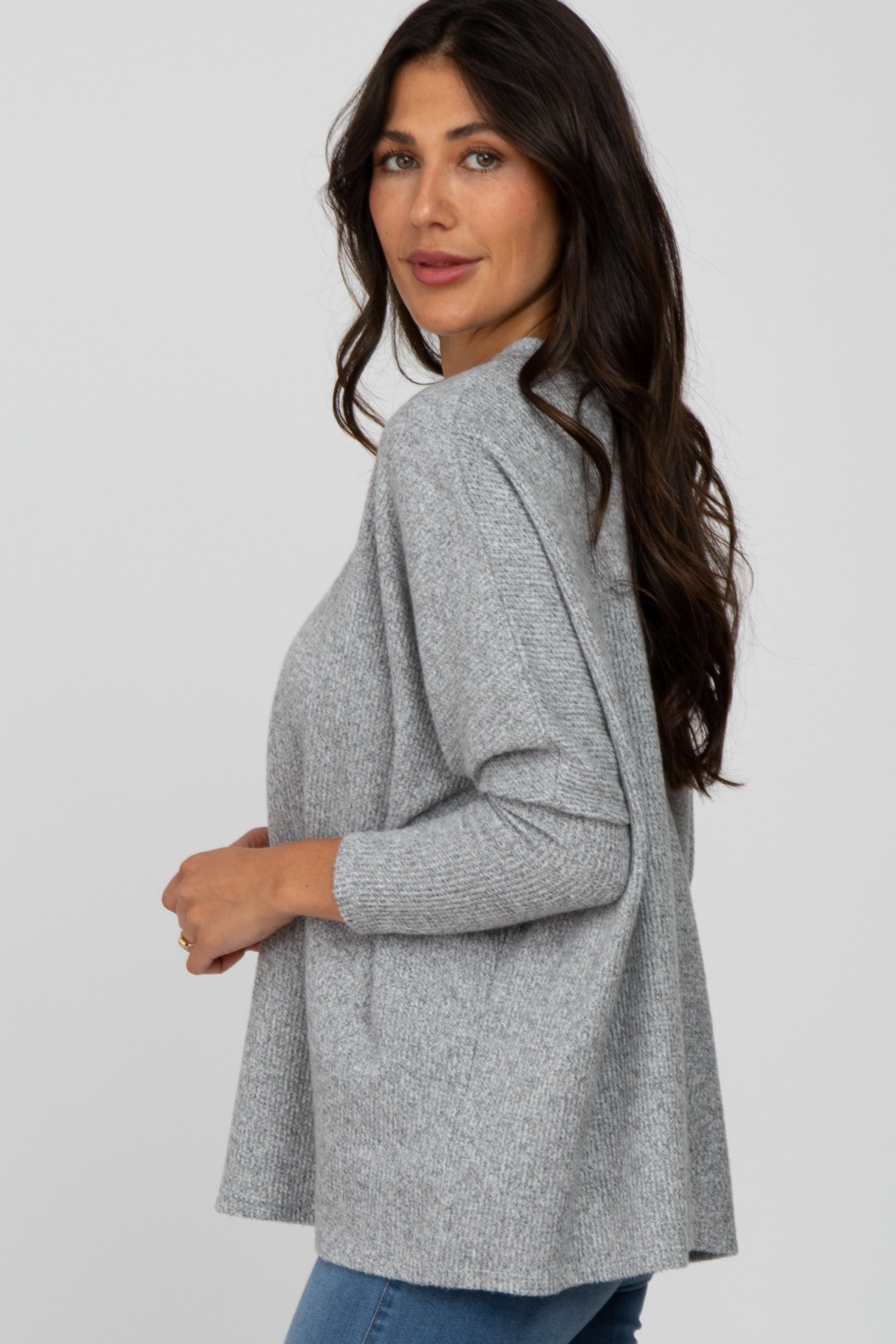 Heather Grey Dolman Sleeve Soft Knit Top sold by Pinkblush product image thumbnail 3