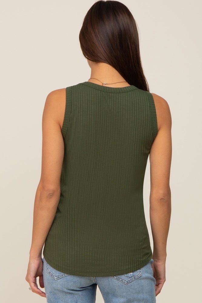 Olive Sleeveless Ribbed Pocket Maternity Top sold by Pinkblush product image thumbnail 3