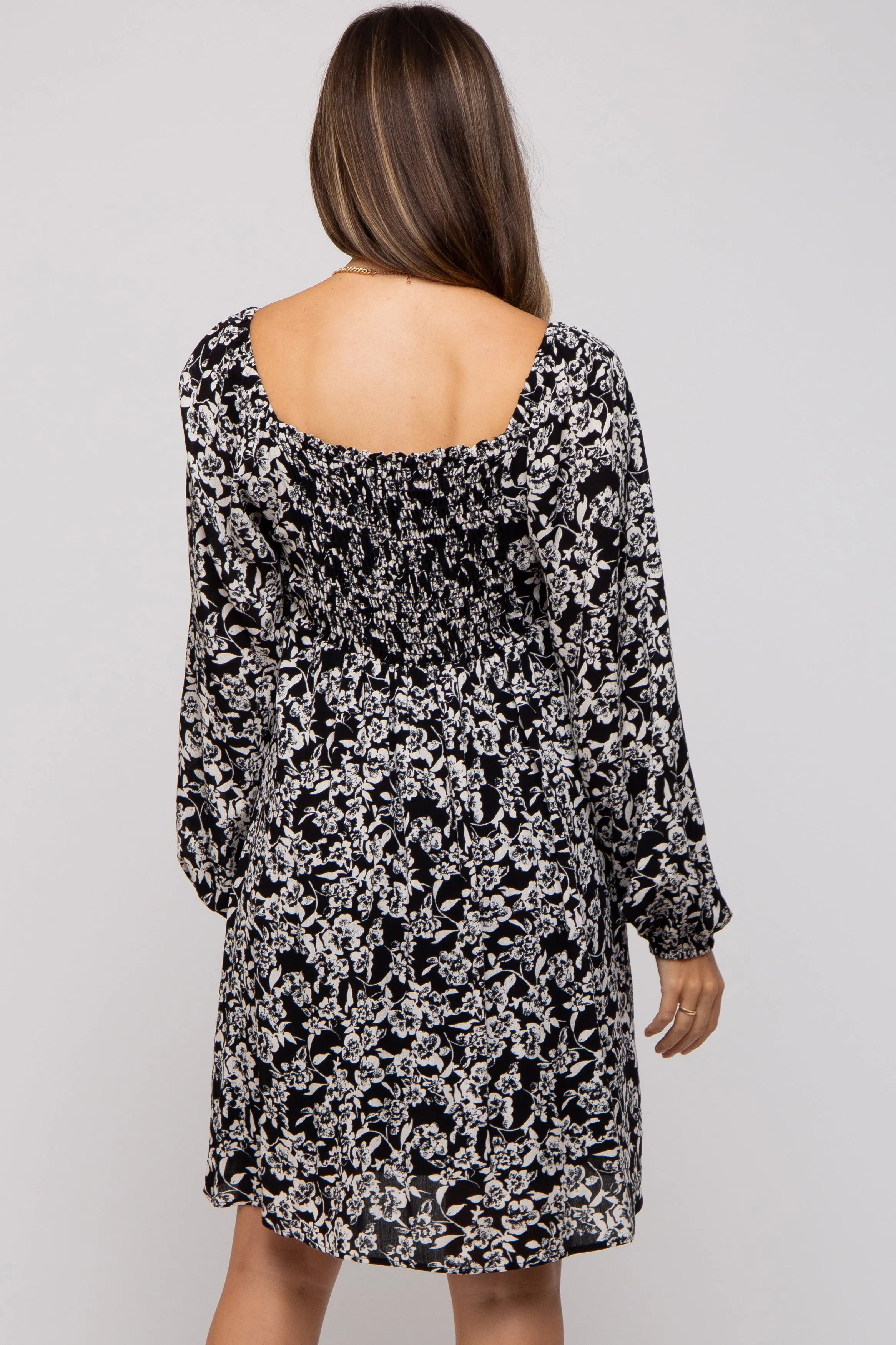 Black Floral Long Sleeve Maternity Dress sold by Pinkblush product image thumbnail 4