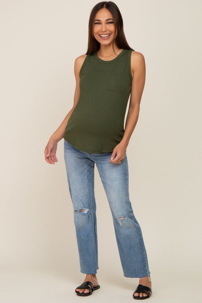 Olive Sleeveless Ribbed Pocket Maternity Top sold by Pinkblush product image thumbnail 4