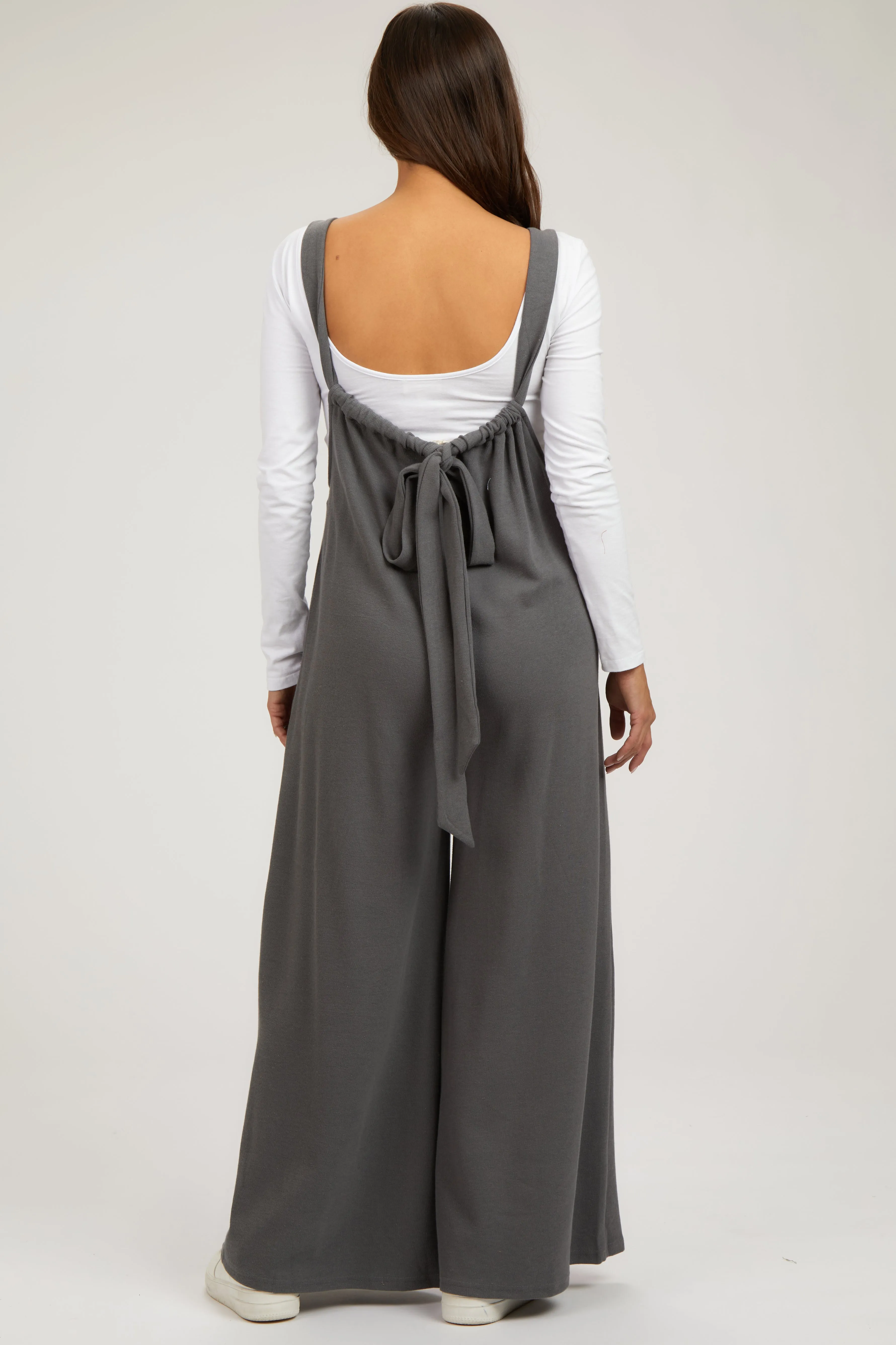 Grey Ribbed Drawstring Wide Leg Maternity Jumpsuit sold by Pinkblush product image thumbnail 3