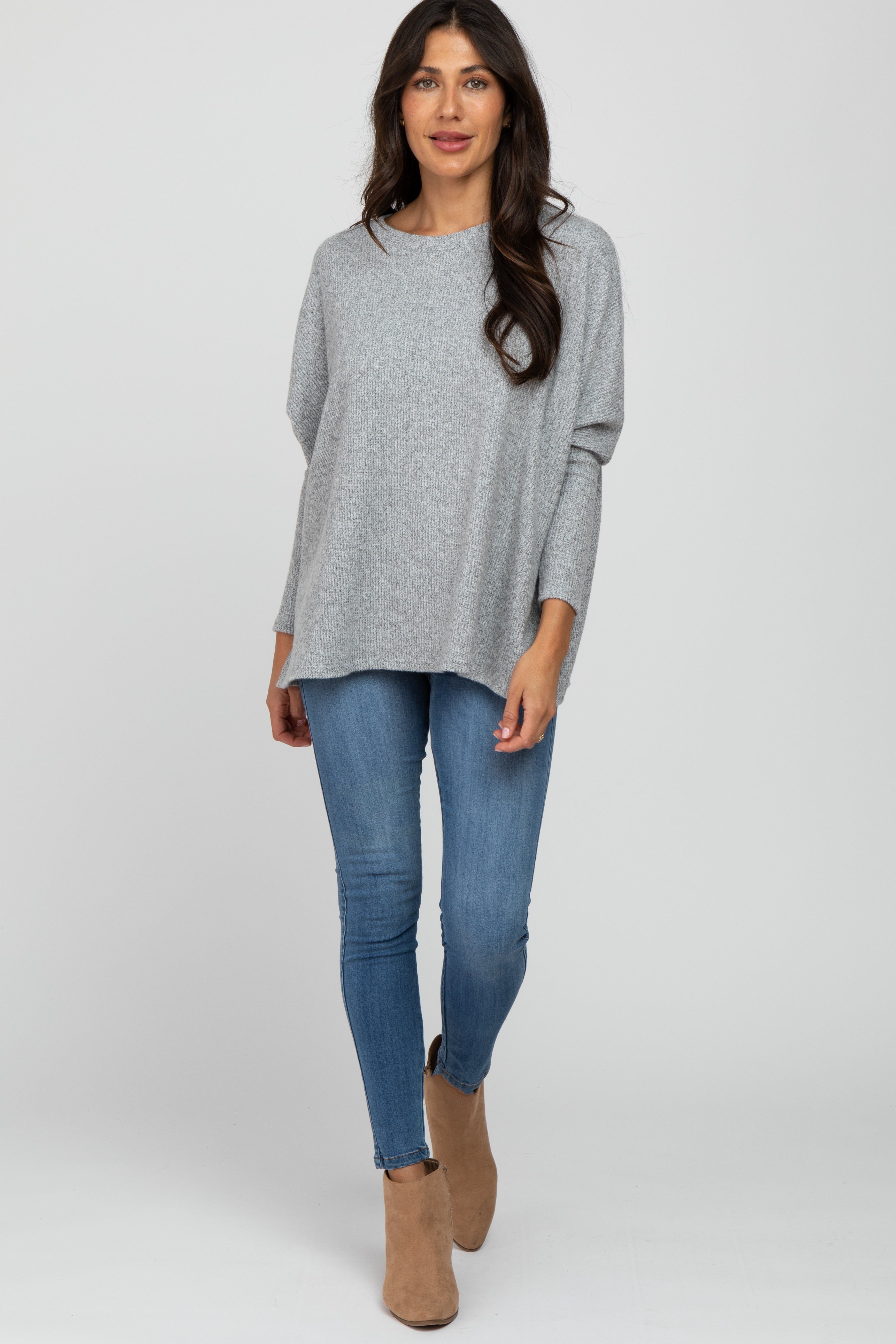 Heather Grey Dolman Sleeve Soft Knit Top sold by Pinkblush product image thumbnail 2