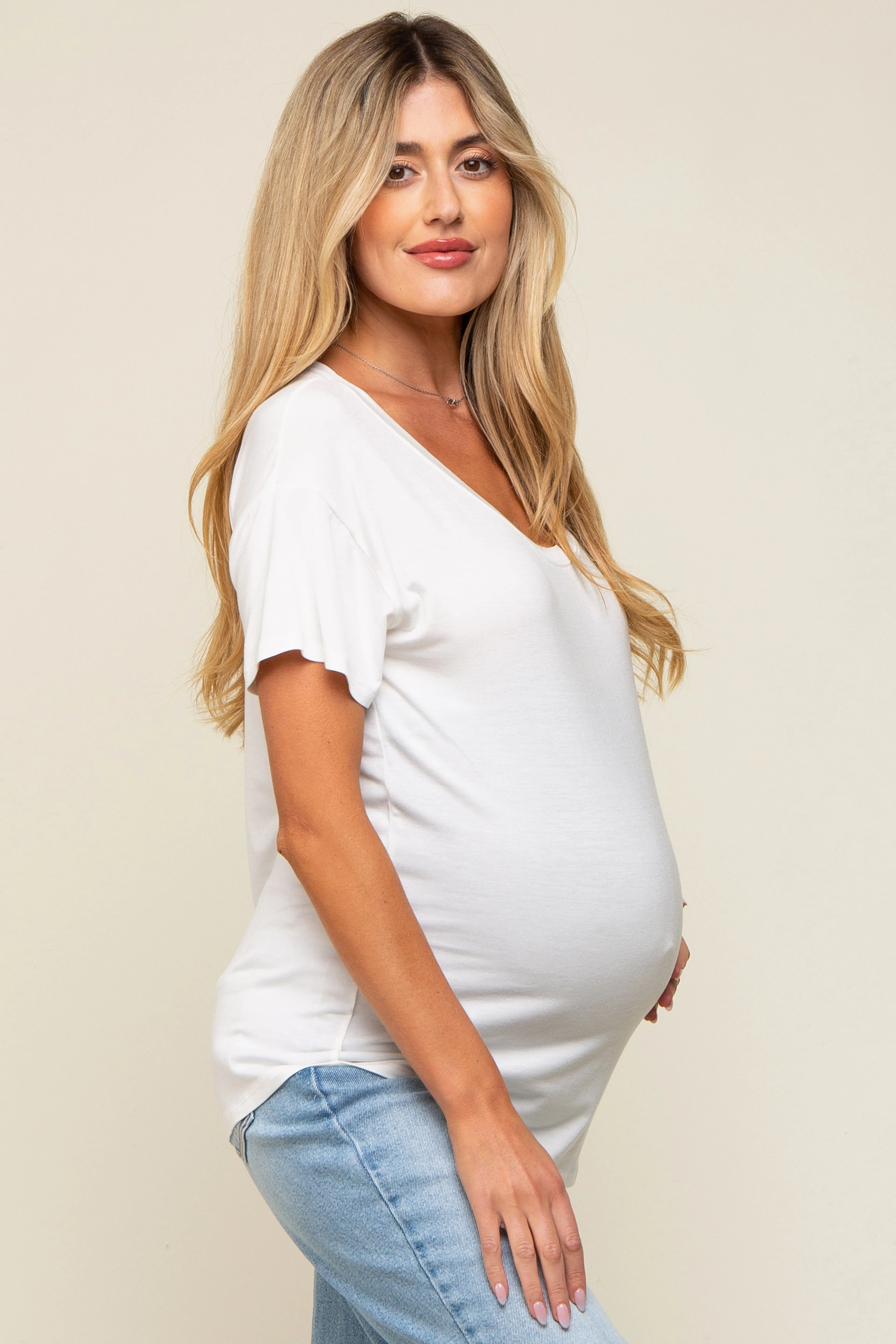 White Scoop Neck Basic Maternity Tee sold by Pinkblush product image thumbnail 2