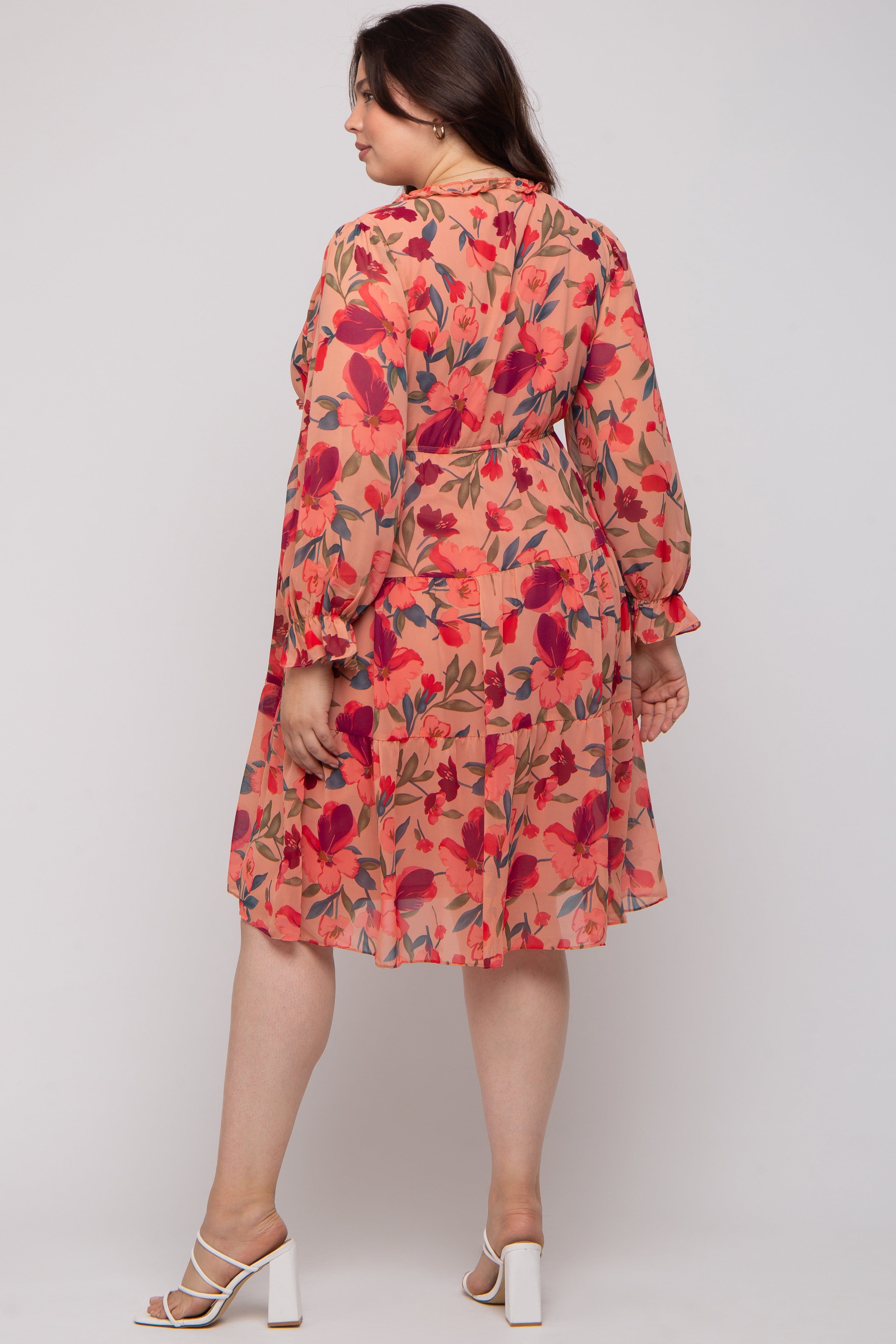 Mauve Floral Ruffle V-Neck Maternity Plus Dress sold by Pinkblush product image thumbnail 2