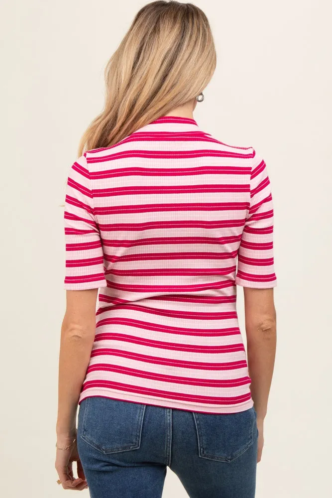 Pink Striped Ribbed Mock Neck Maternity Top sold by Pinkblush product image thumbnail 4