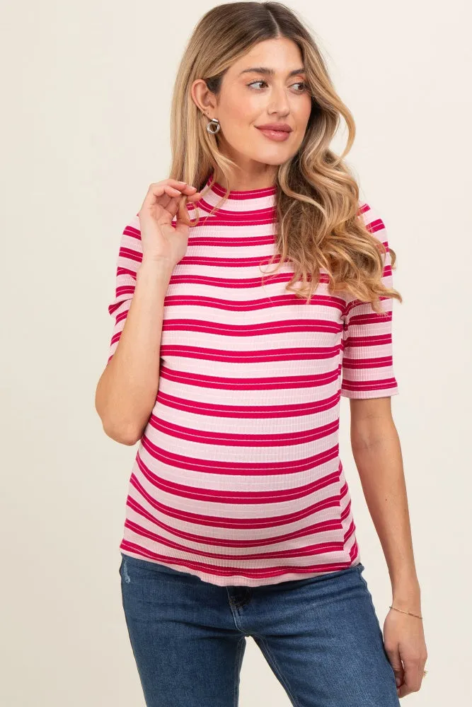Pink Striped Ribbed Mock Neck Maternity Top sold by Pinkblush