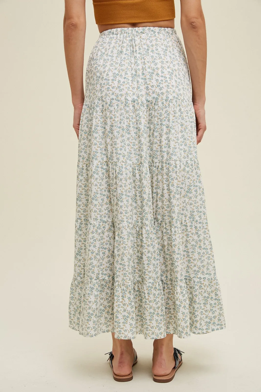 Sage Floral Tiered Maxi Skirt With Drawstring sold by Pinkblush product image thumbnail 4