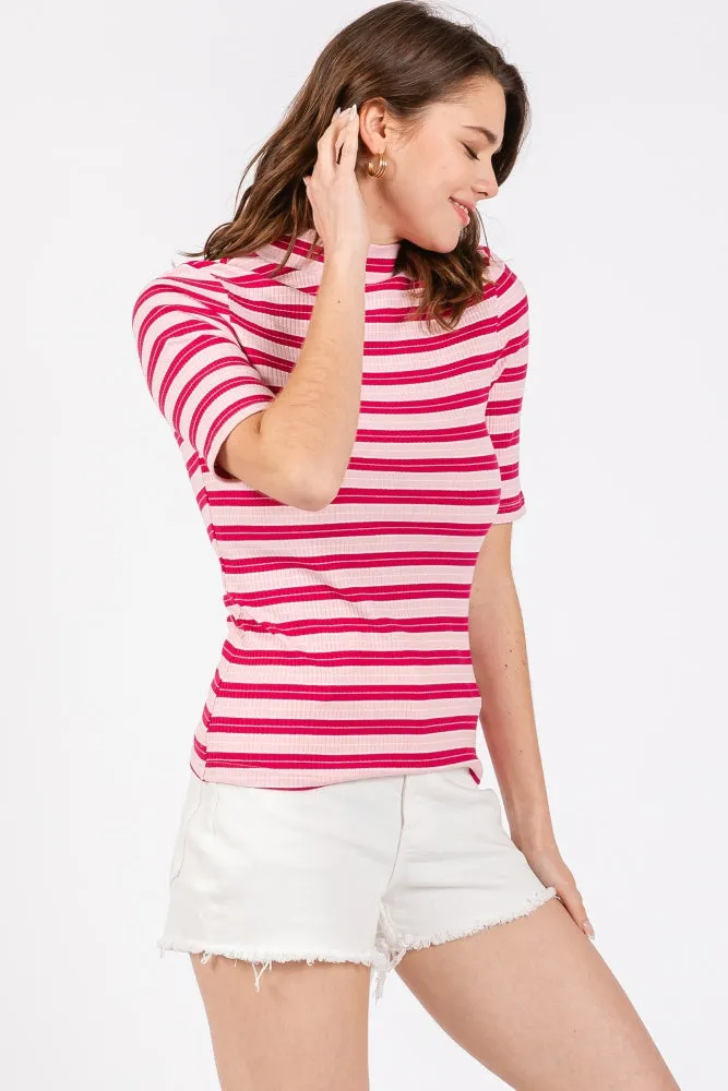 Pink Striped Ribbed Mock Neck Maternity Top sold by Pinkblush product image thumbnail 5