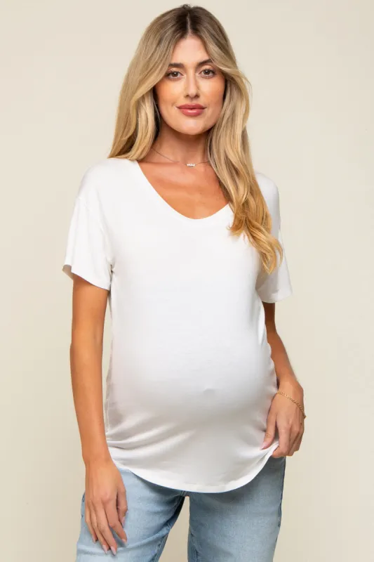 White Scoop Neck Basic Maternity Tee sold by Pinkblush
