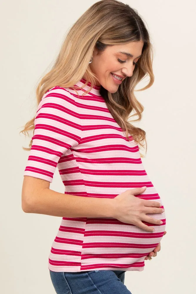 Pink Striped Ribbed Mock Neck Maternity Top sold by Pinkblush product image thumbnail 3